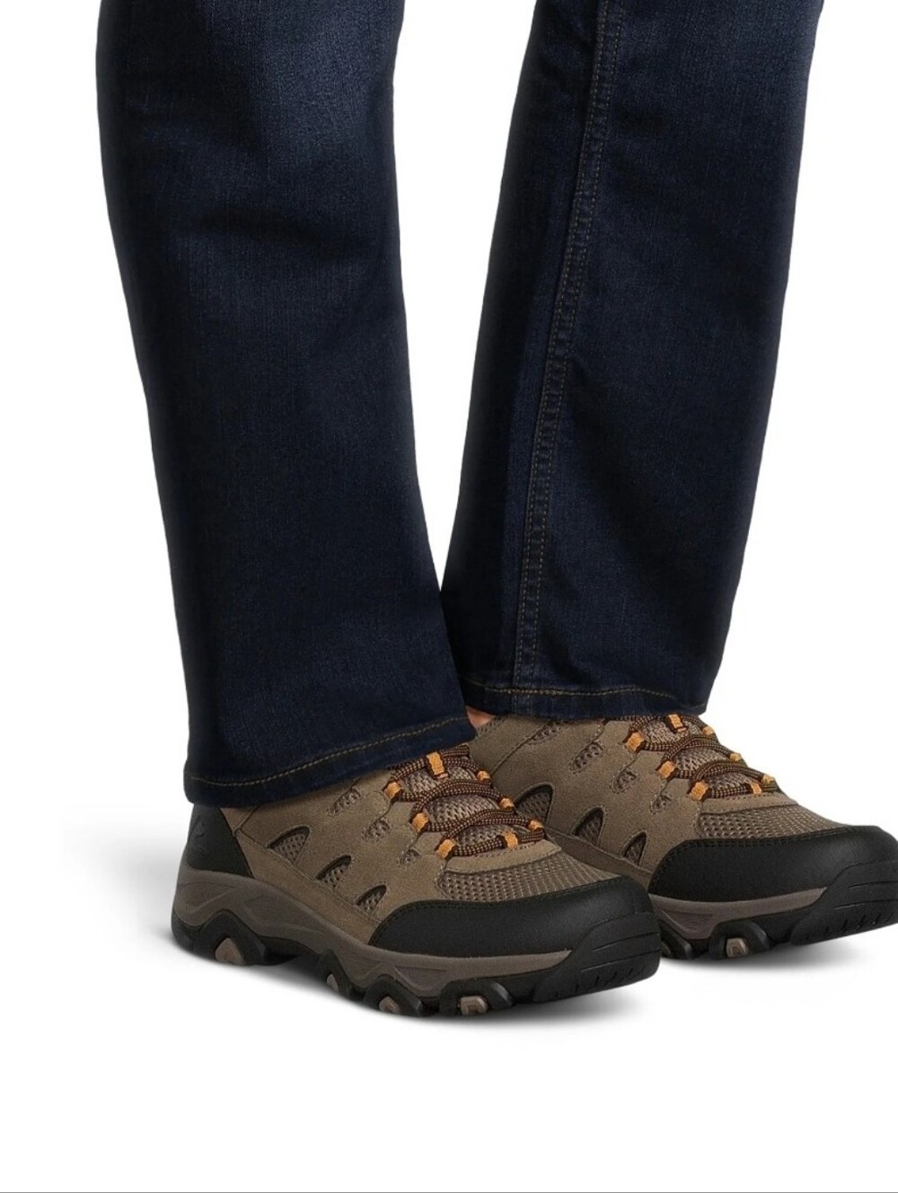 Men's Tan and Gray Hiking Shoes with Yellow Accents